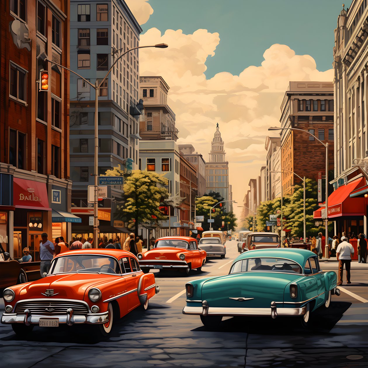 赤い車が走る50年代の街 2 作： カート・ヘプケ