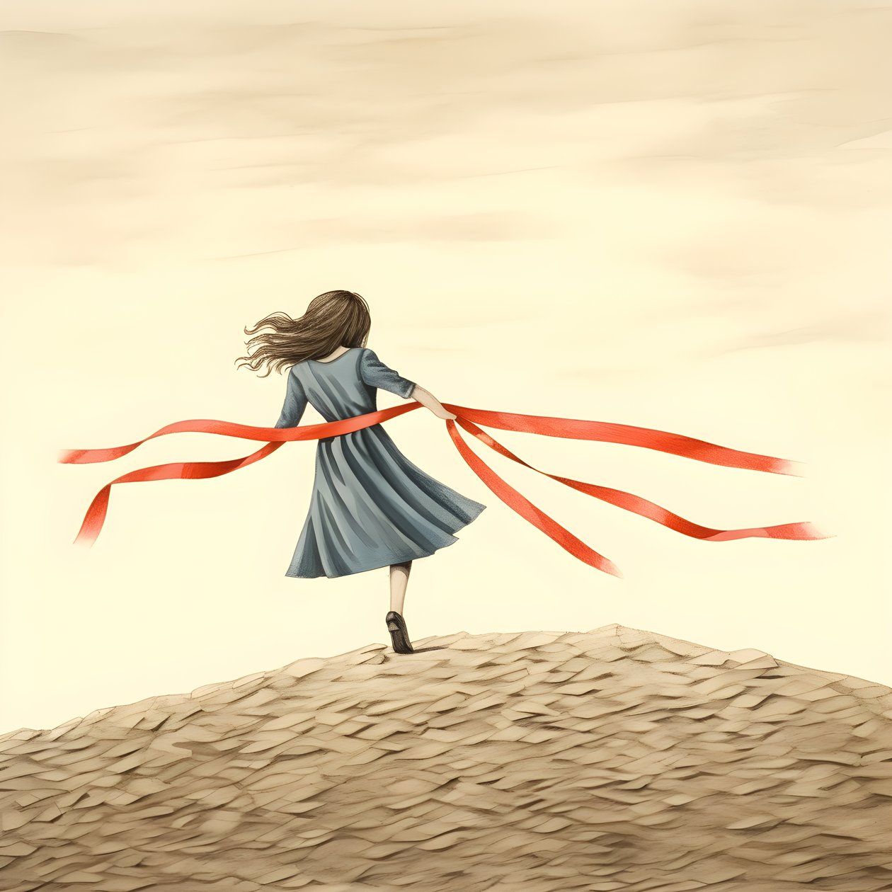 リボンをつけて踊る少女の素朴な絵 2 作： カート・ヘプケ