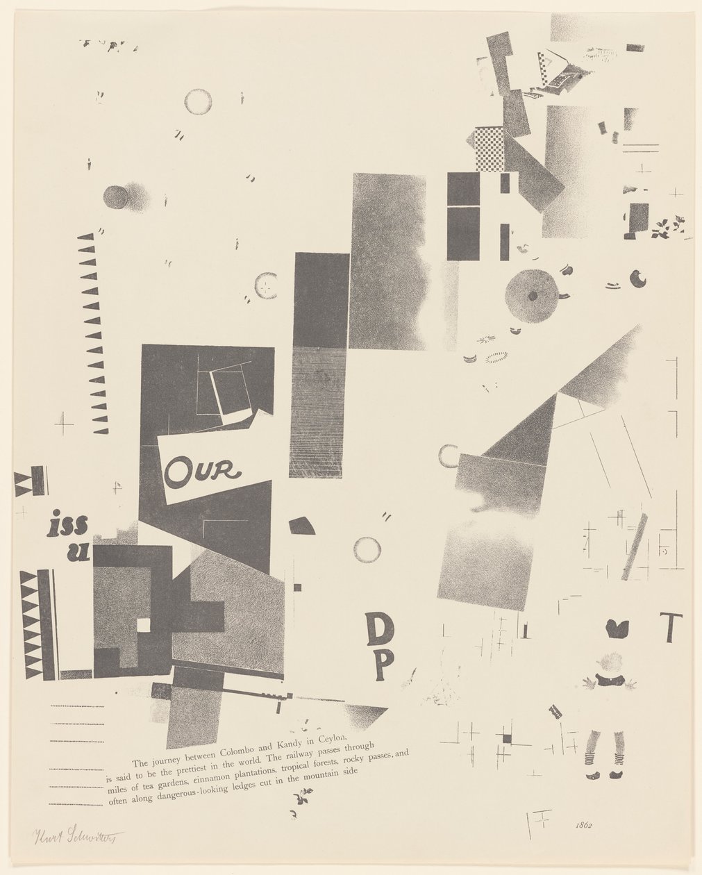 無題, no. 6 of 6 ポートフォリオから Merz 3. Kurt Schwitters 6 lithographs. メルツフォルダ。 Merz 出版社の最初のポートフォリオ (Merz 3. Kurt Schwitters 6 lithos. Merz Portfolio. Merz Publisher の最初のポートフォリオ) 作： カートシュウィッターズ
