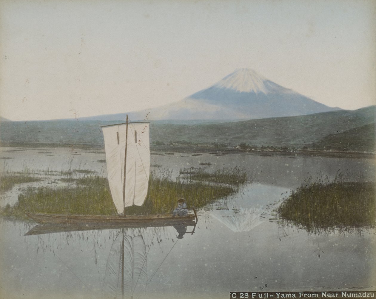 ヌマズ近郊の富士山、1890年頃（色を塗ったアルブメンシルバープリント） 作： 日下部金兵衛