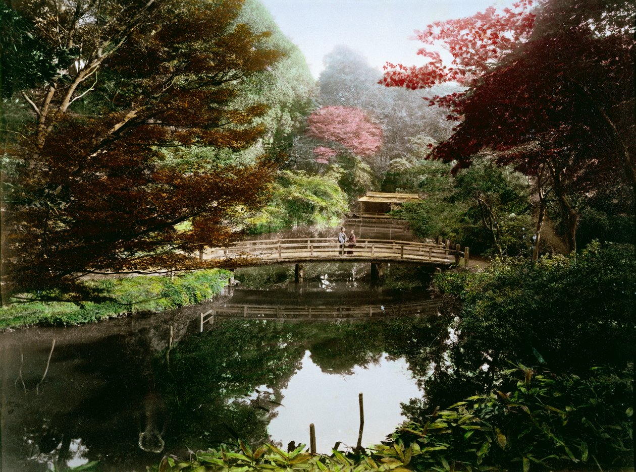 花の日本観賞用庭園（カードに手描きの卵白プリント） 作： 日下部金兵衛