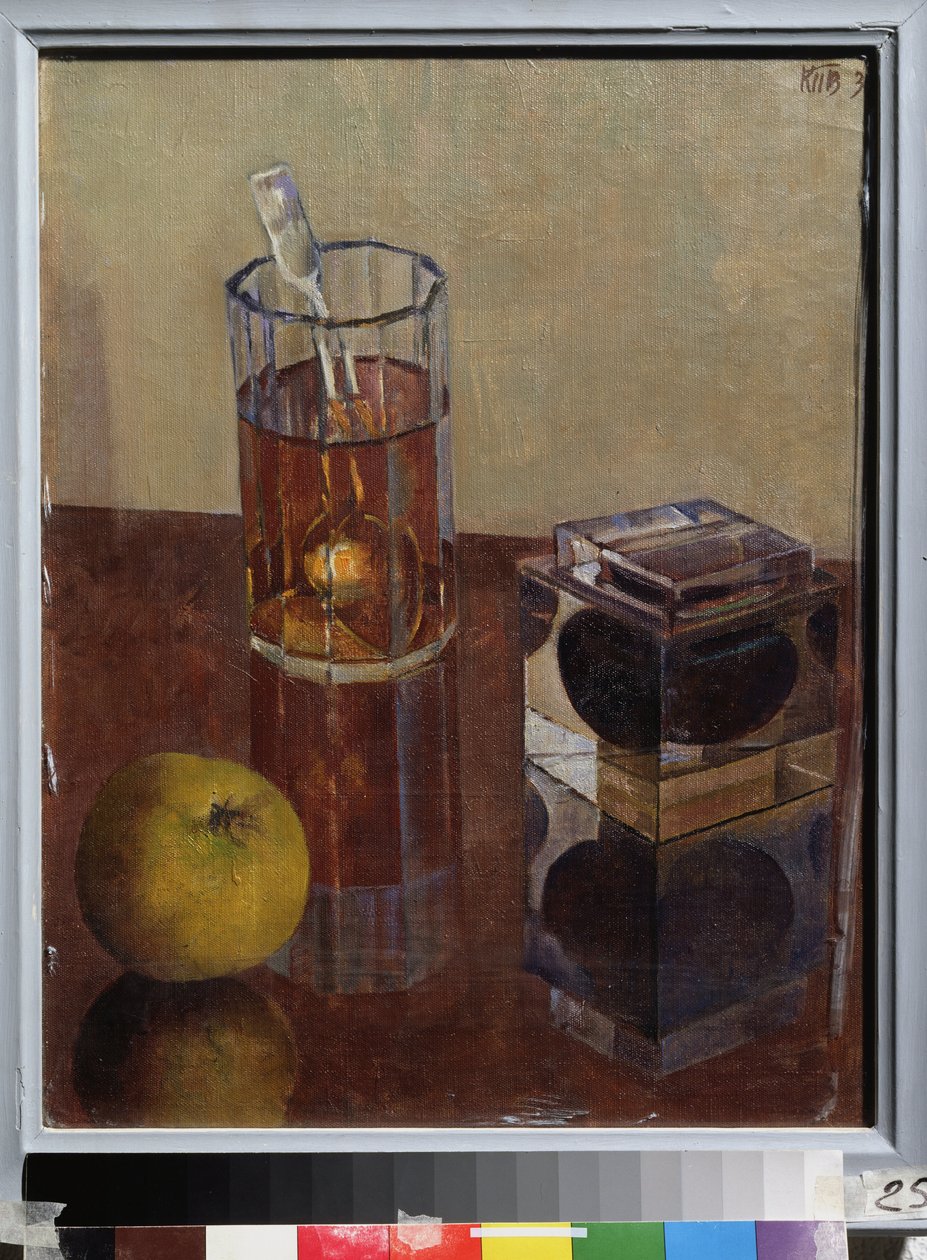 墨壷のある静物。 Kuzma Sergeyevich Petrov Vodkin (Petrov-Vodkin) (Kouzma Petrov Vodkin) (Petrov-Vodkin) (1878-1939)、キャンバスに油彩による絵画 作： クズマ・セルゲビッチ・ペトロフ・ヴォドキン