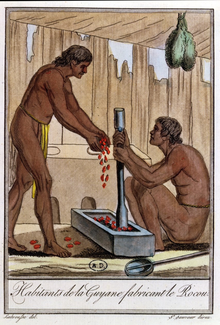 ジュールグラッセドサンソヴール（1757-1810）1796年の「百科事典デヴォヤージュ」からアナットを準備するフランスのガイアナの住民 作： LFラブラス