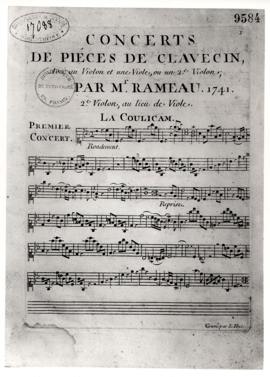 Jean-Philippe Rameauによる &39;Concerts de Pieces de Clavecin&39;のスコアシート（1683-1764）1741 作： L.フエ