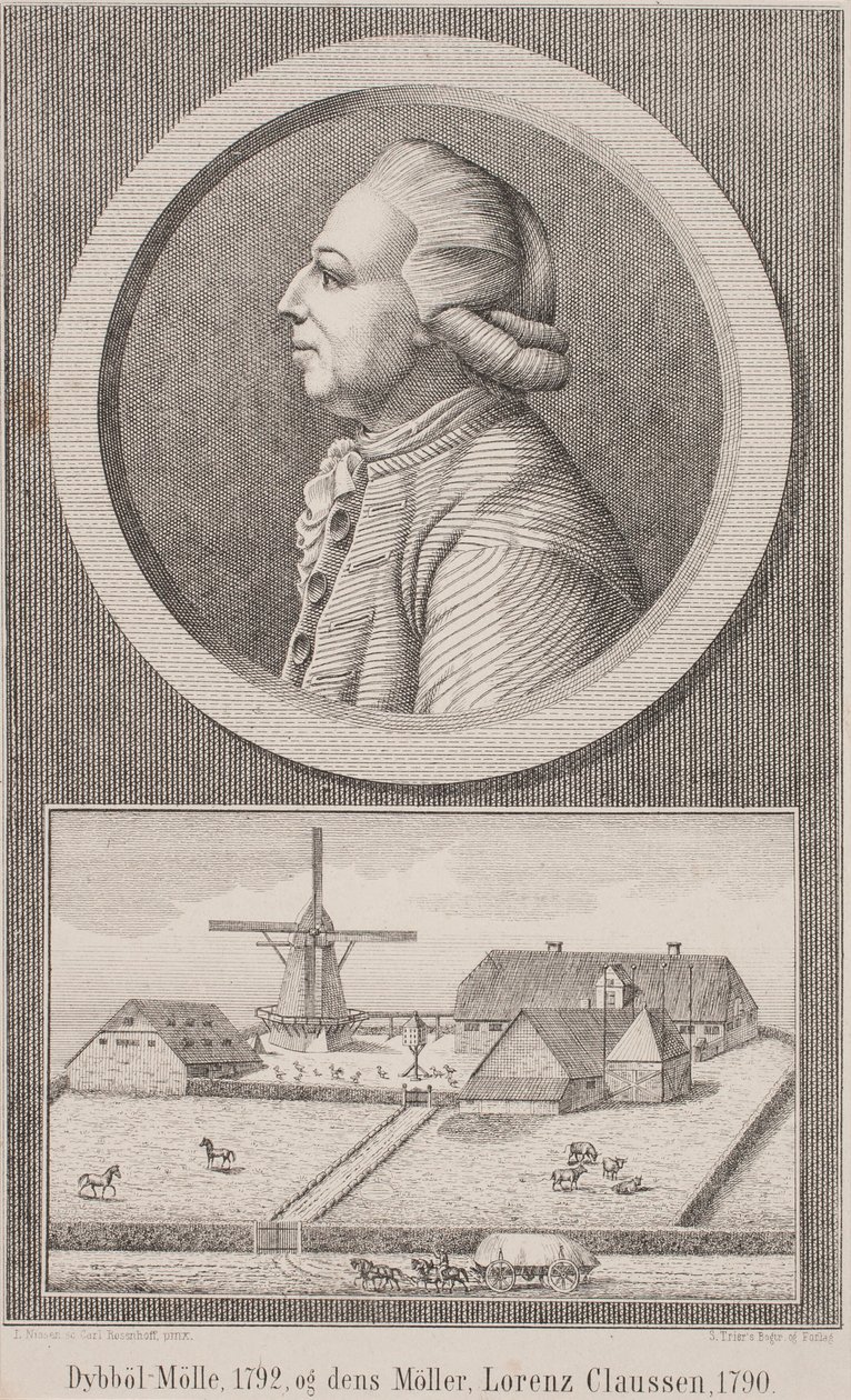Dybbøl 製粉所 (1792 年) とその製粉業者 Lorenz Claussen (1790 年) 作： L.ニッセン