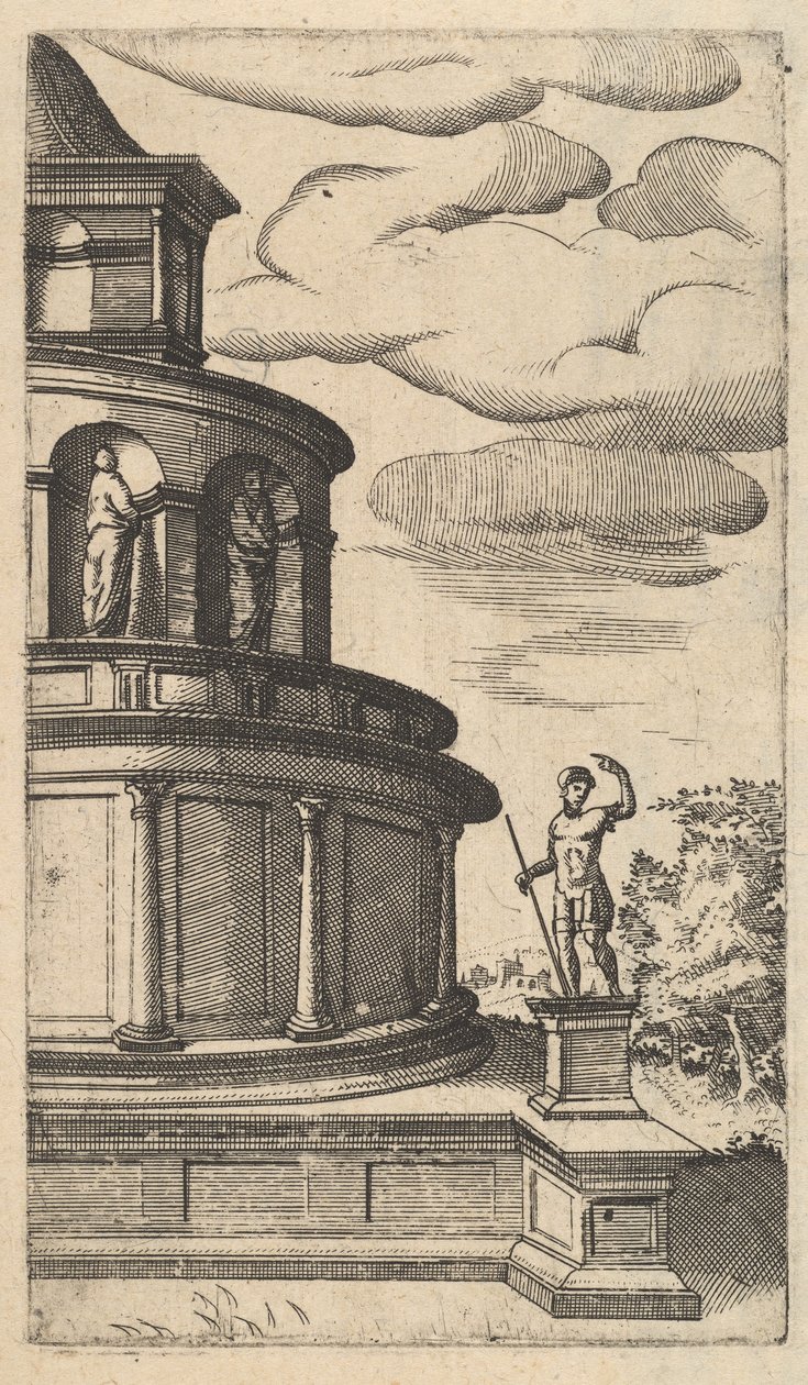 シリーズ「Ruinarum variarum fabrica...」の建物 [Sepulchrum Adriani] の部分図、1554 年。 作： ランバート・スアビウス