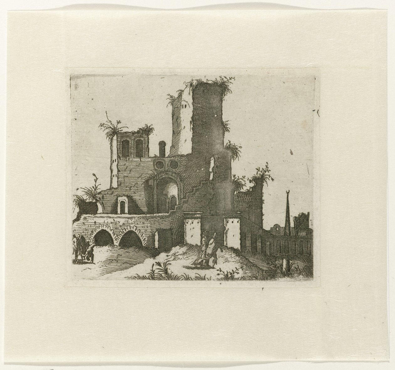 Ruïne met rechthoekige toren 画家や同種のアーティストにとって非常に有用な、さまざまなメーカーの廃墟の図面 (シリーズ タイトル) 作： ランベルトゥス・スアビウス