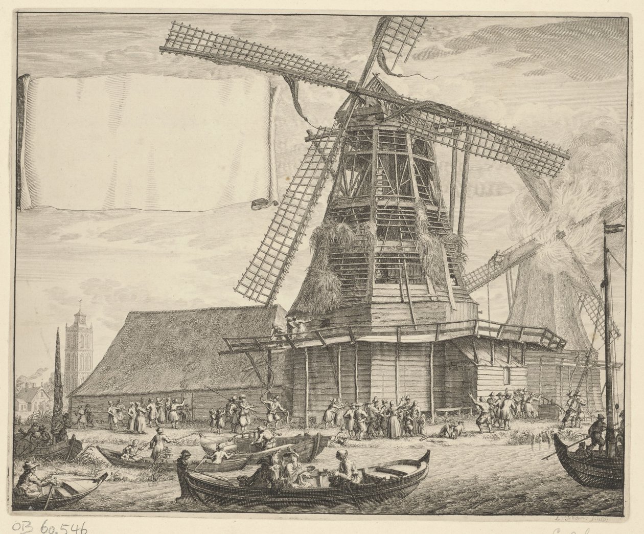 1699 年、ヴォルマー近郊の石油工場 De Zeug の火災 作： ローレンのシェルム