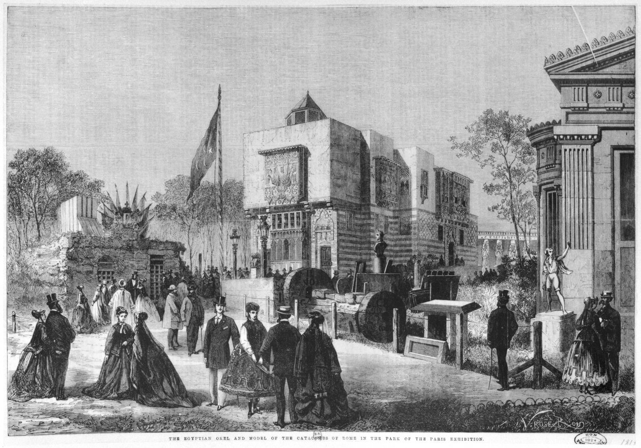 1867年のパリのシャンドマルスでの万国博覧会でのエジプト建築とローマのカタコンベのモデル 作： ローランビクターローズ