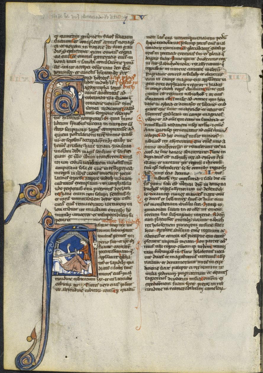 ラテン語聖書の葉っぱ：頭文字Aと頭文字A：ジュディス斬首ホロフェルネスc。 1230-1240。 作： レーバーグループ