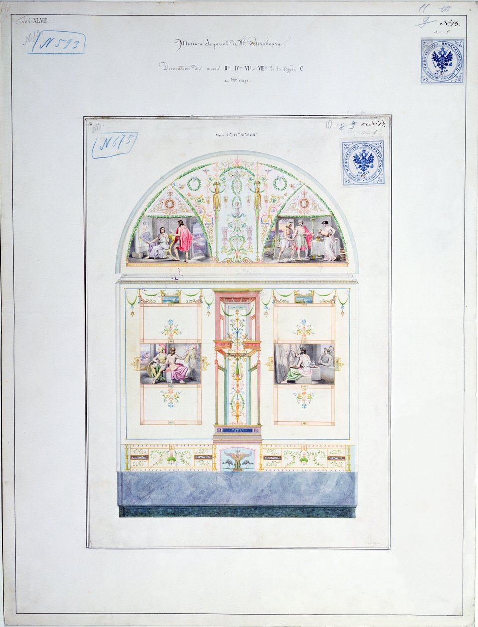 エルミタージュ美術館の壁画デザイン、サンクトペテルブルク、1840年頃 作： レオ・フォン・クレンツェ