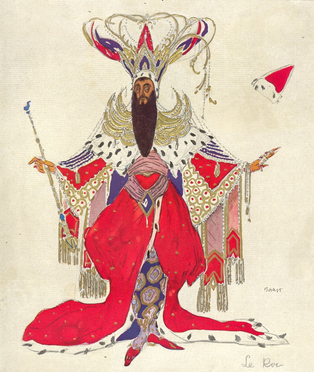 1914年の「ジョセフの伝説」のポティファルの衣装デザイン（紙と紙と金） 作： レオン・バクスト