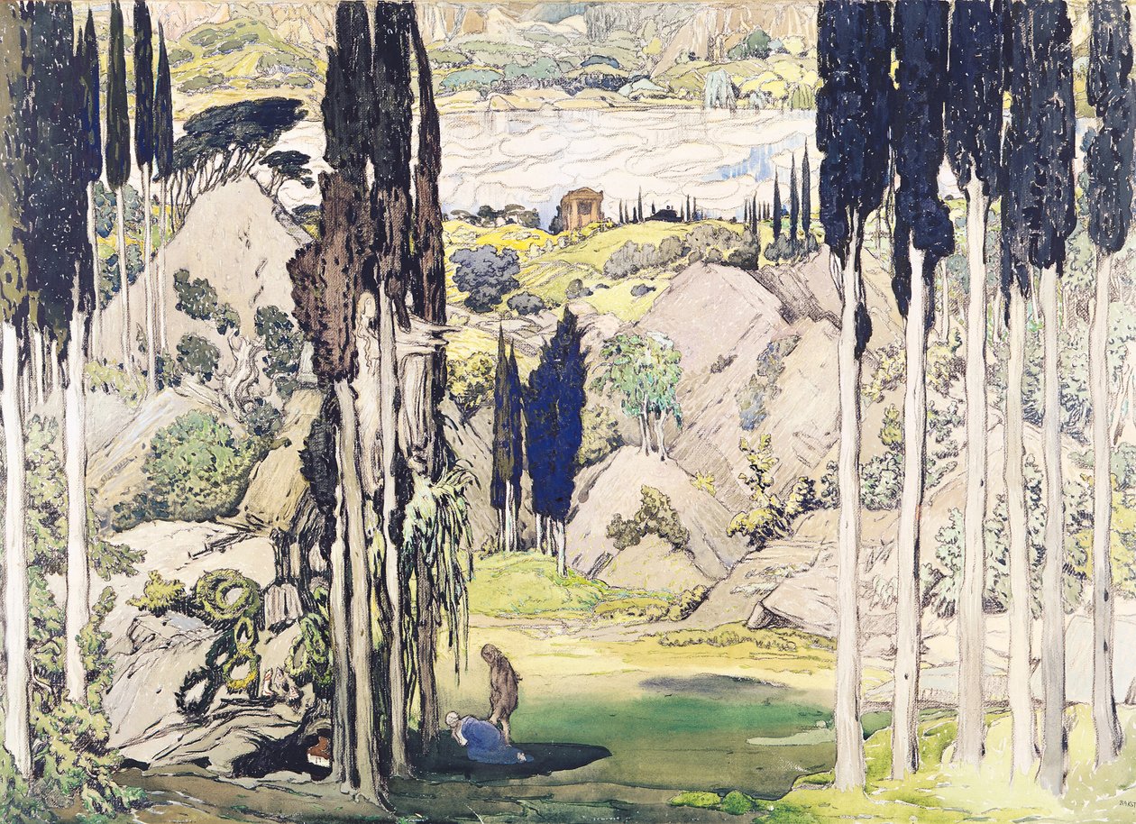 モーリスラヴェルによる「ダフニスとクロエ」の第1幕の舞台セットデザイン（1875-1937）1912 作： レオン・バクスト