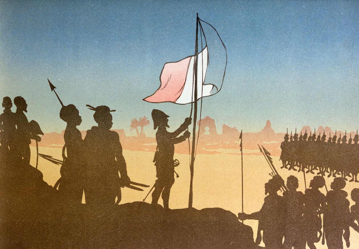 1898年、1900年のファショダでのフランス国旗の掲揚を描いた影絵 作： レオン・ルロイ