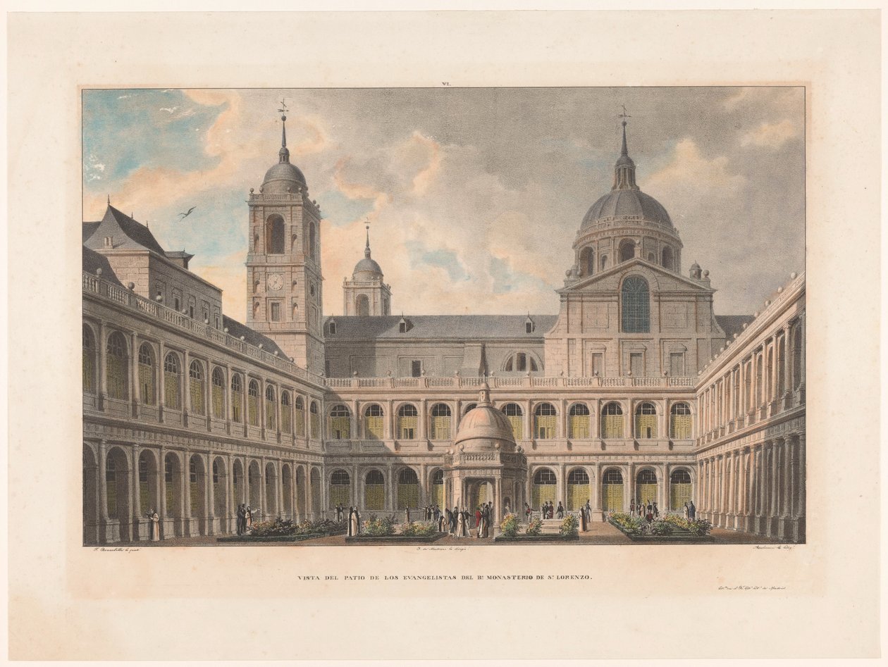 Blick auf den Patio de los Evangelistas des Klosters San Lorenzo de El Escorial von Leon Auguste Asselineau