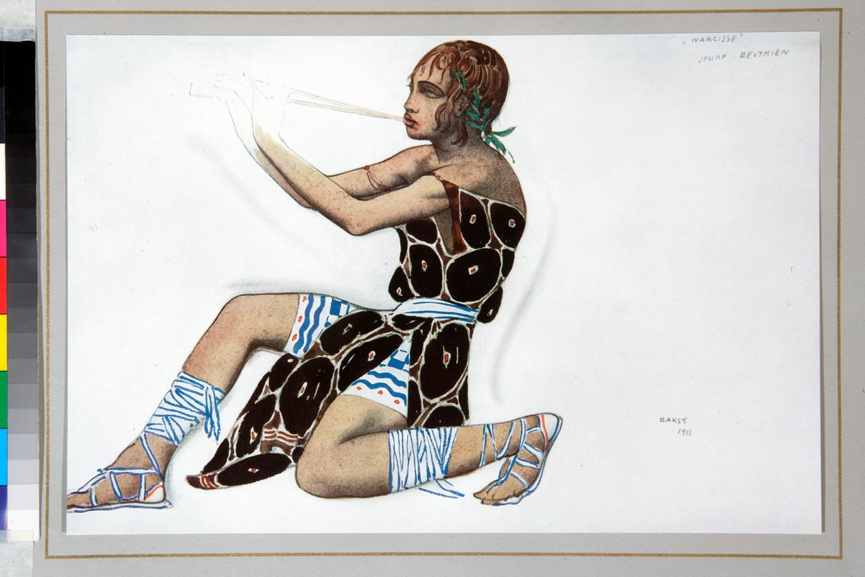 レオン・バクスト（1866-1924）がニコラス・チェレプニン（1873-1945）のバレエ「ナルシス」のためにデザインした衣装「ナルシス」 作： レオン・バクスト