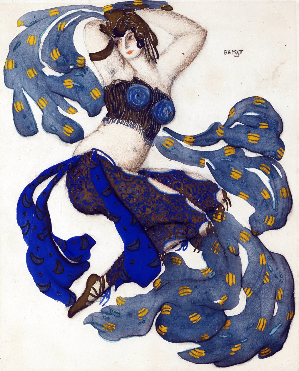 オダリスク。N.リムスキー＝コルサコフのバレエ「シェヘラザード」の衣装デザイン - Bakst, Leon (1866-1924) - 1910 - 紙に水彩、ガッシュ - 33x28 - 個人蔵 作： レオン・バクスト