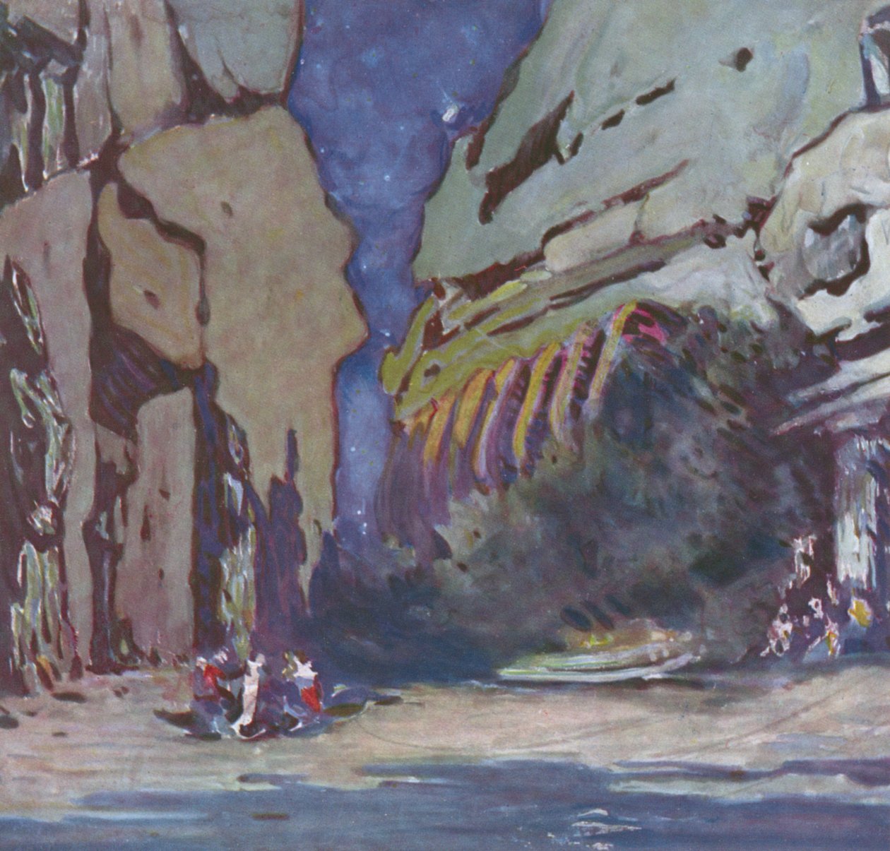 ヒンドゥーバレエの風景デザイン、おそらくルデューブルー、1911年 作： レオン・バクスト