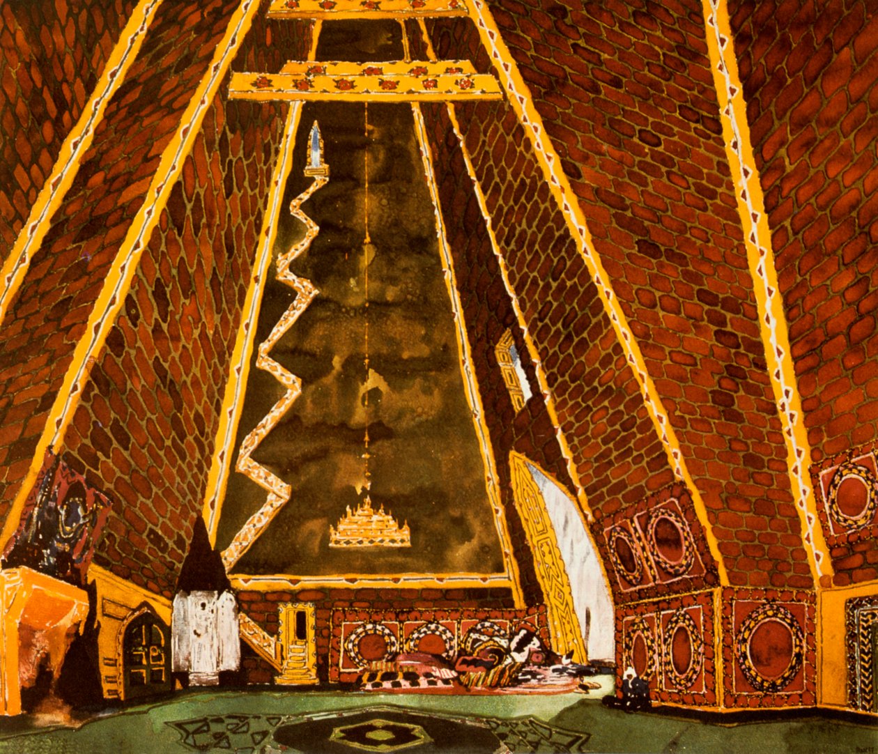 Thamar、バレエのセットデザイン、Mily Balakirev、1912 作： レオン・バクスト
