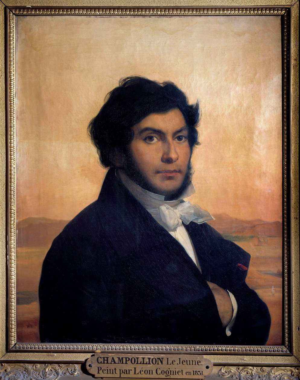 Jean-Francois (Jean Francois) Champollion (1790-1832)の肖像。フランスのエジプト学者で、ヒエログリフの解読を行った。レオンによる絵画 作： レオン・コグニエ