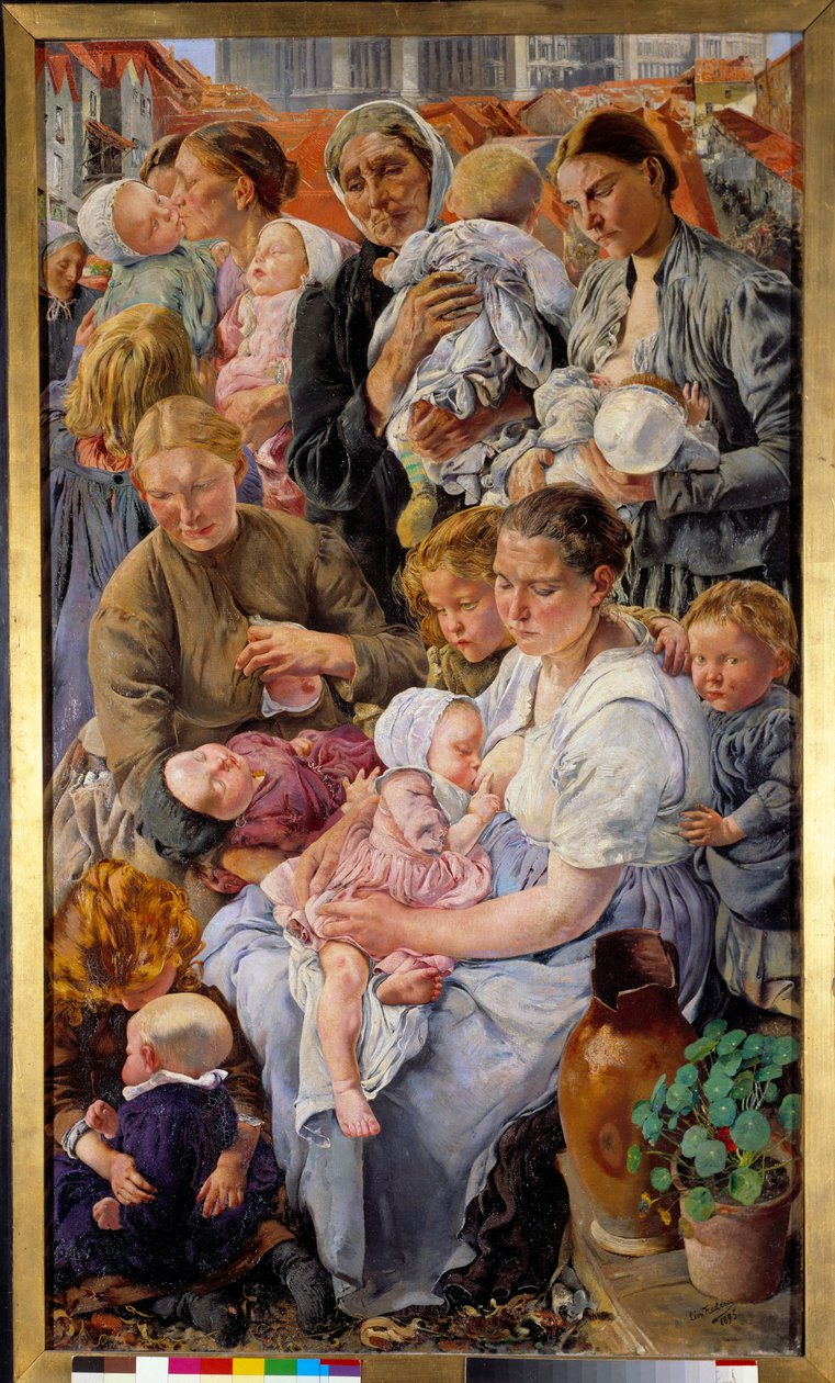 社会的リアリズム：「労働者の時代」 レオン・アンリ・フレデリック（1856-1940）のトリプティクの右部分（ec.belg） 1895 Sun.1,63x0,94 m パリ、オルセー美術館 作： レオン・アンリ・マリー・フレデリック