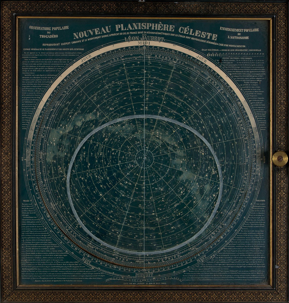 紺地に白で印刷された星座盤 1900年頃（厚紙、金彩） 作： レオン・ジョベール