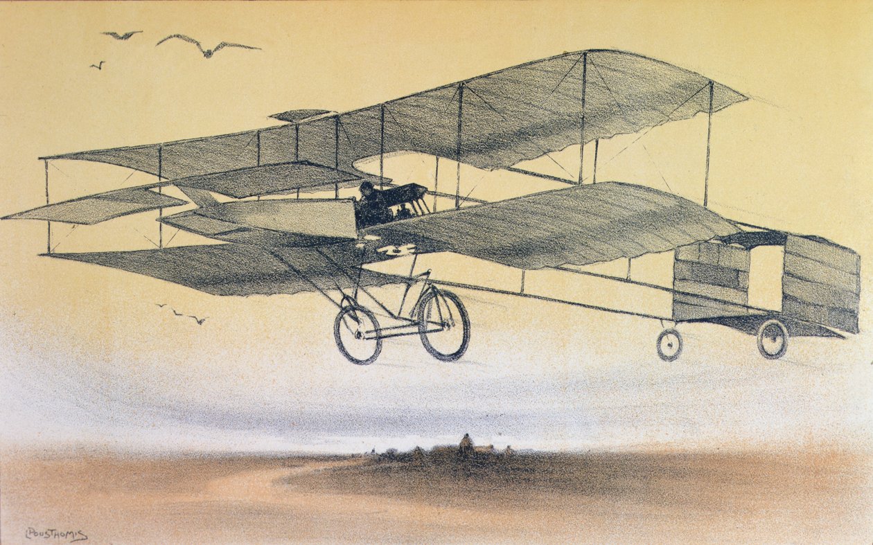 1914年以前のファルマン兄弟による飛行（カラーリトグラフ） 作： レオン・プソミス