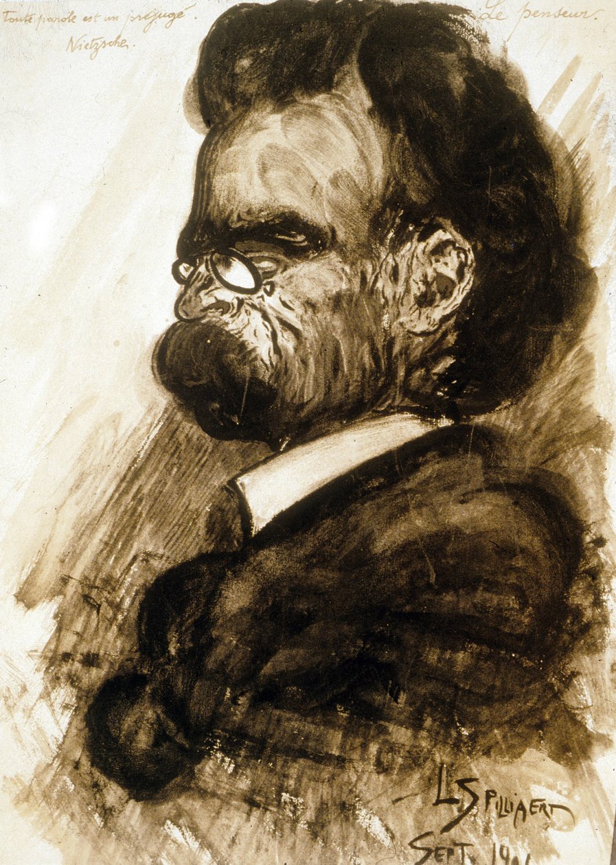 フリードリッヒ・ニーチェ (1844-1900) ドイツの哲学者、詩人 ガッシュと陶磁器のインク レオン・スピリアールト作 1901 作： レオン・スピリアート