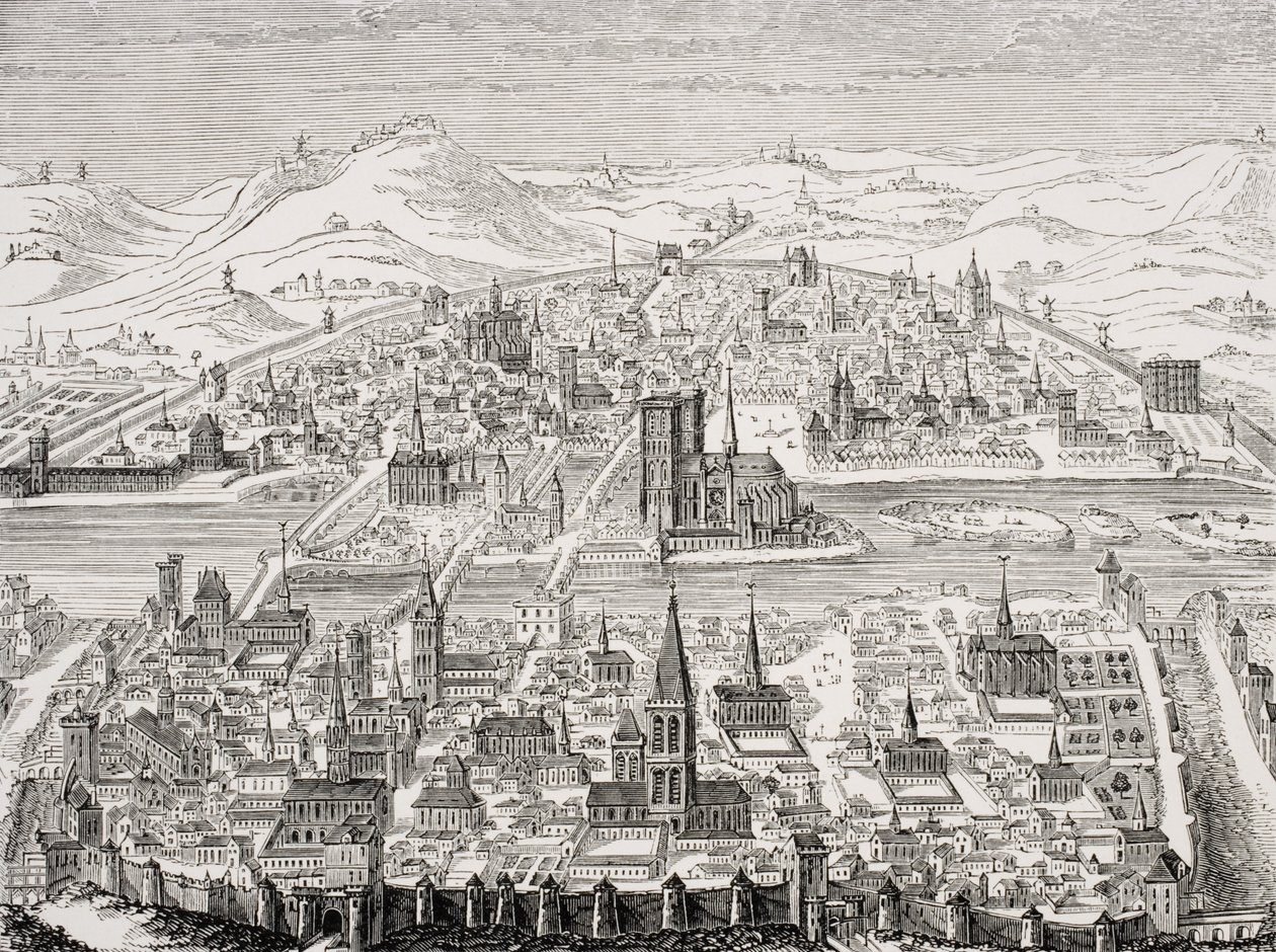 1607年のパリの透視図付き銅版のファクシミリ 作： ゴルチエ後のレナード