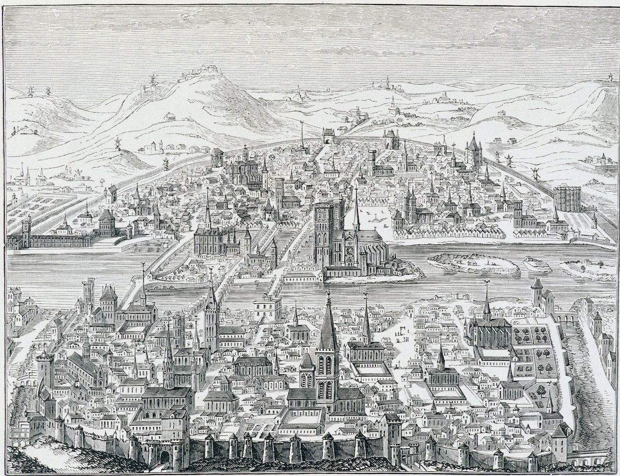 1607年、レオナール・ゴルチエの版画をもとに描かれた「パリの遠近法による全景」。 作： レナード・ゴルチエ