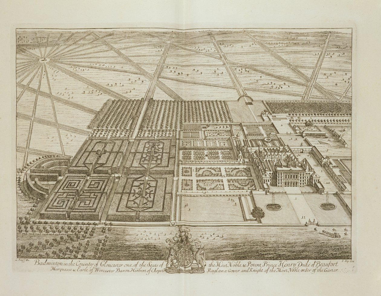 グロスター郡のバドミントンハウス、ヨハネスキップ（c.1652-1722）によって彫刻（192765も参照） 作： レナード・ナイフ