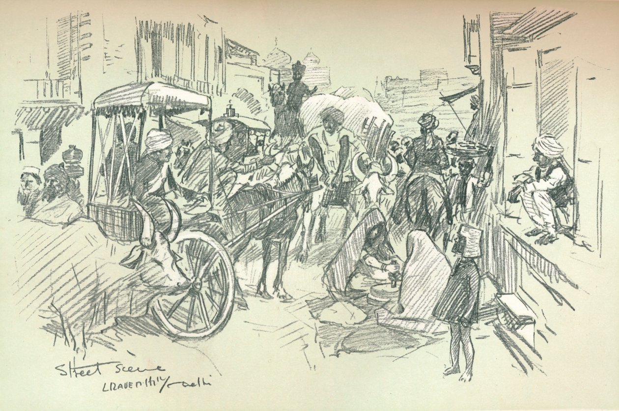 デリーのストリートシーン、c1903 作： レオナルドレイヴンヒル