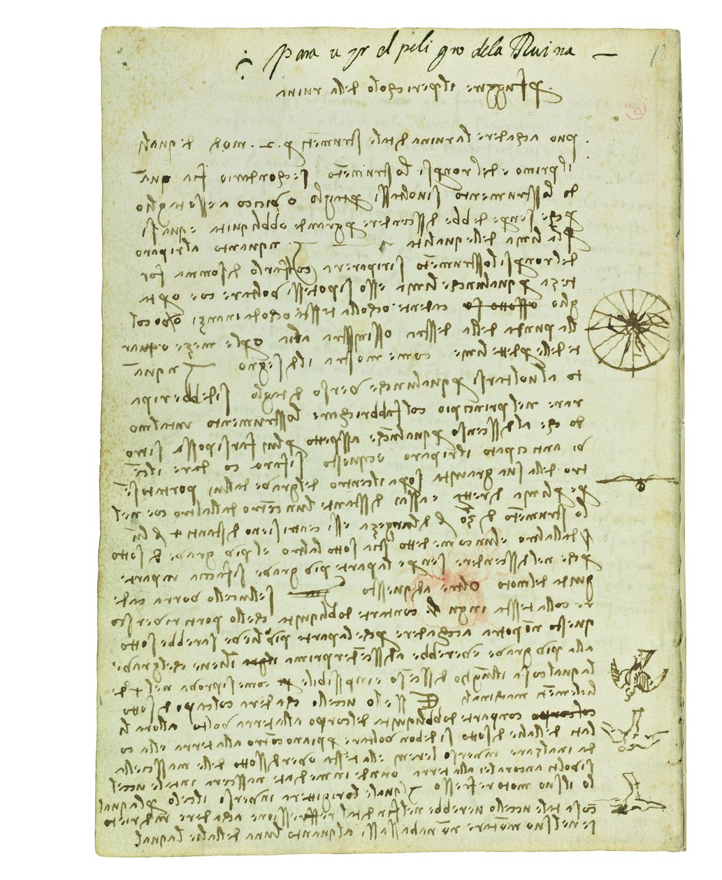 鳥の飛行に関するコーデックス、Folio 12 verso 作： レオナルド・ダ・ヴィンチ