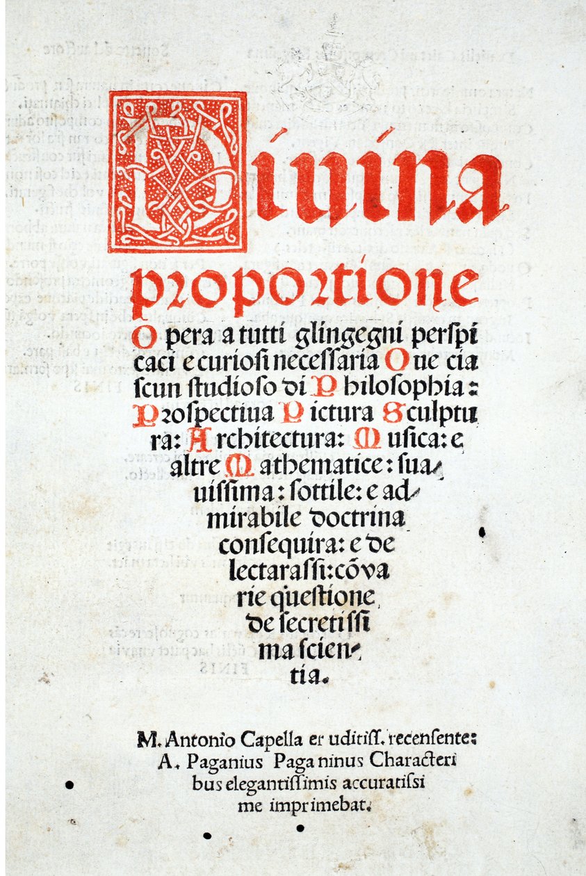 作品は、元々はパブであったルカ・パチョーリ（c.1445-1517）の「Divina Proportione」からの作品です。ヴェネツィア、1509 作： レオナルド・ダ・ヴィンチ