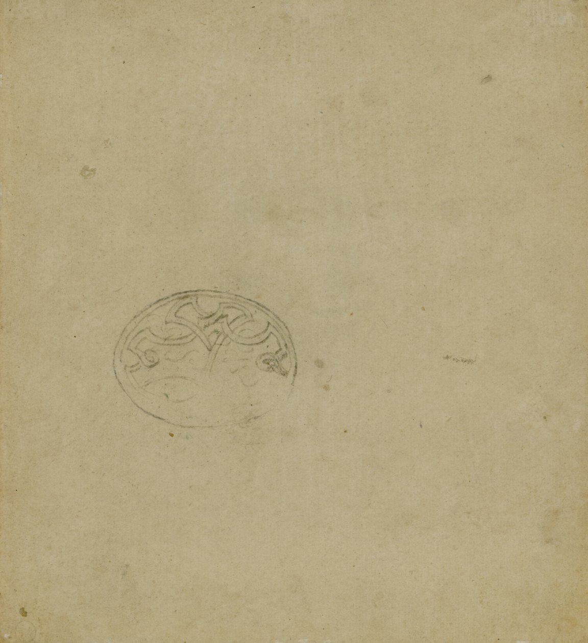 楕円形の装飾モチーフのスケッチ、c。 1483-1485？ （ライトオークル紙にペンとインク） 作： レオナルド・ダ・ヴィンチ