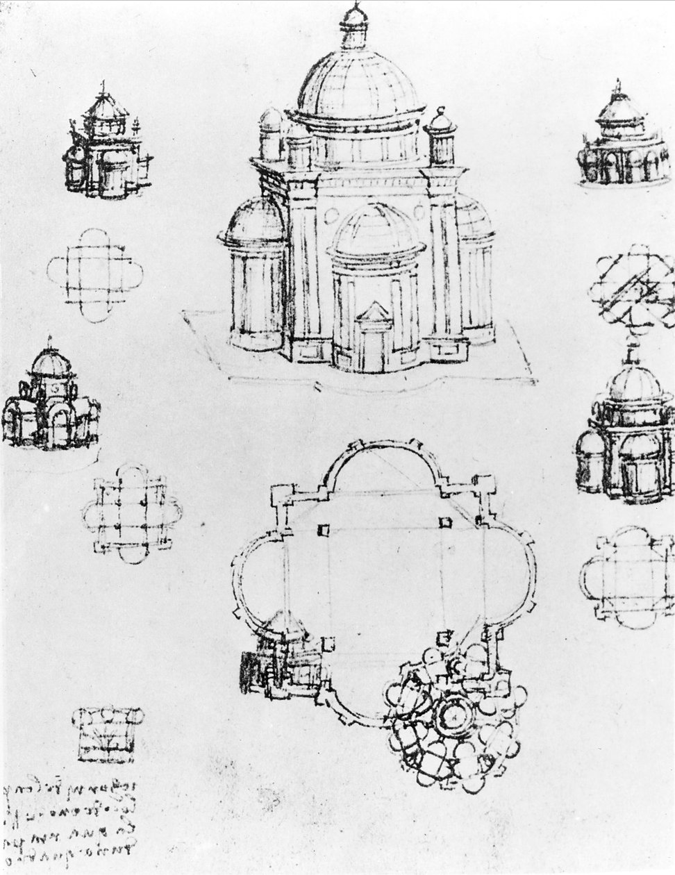 一元化された計画の構築のための研究、folの詳細。 Codex Ashburnham IおよびIIの3vは、以前は原稿B 2184の一部でした。 作： レオナルド・ダ・ヴィンチ