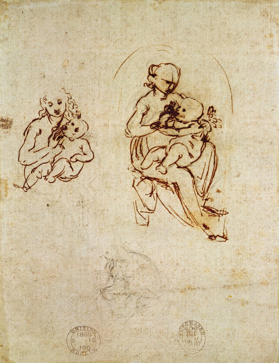 聖母子のための研究、c.1478-1480（紙にインクと鉛筆） 作： レオナルド・ダ・ヴィンチ