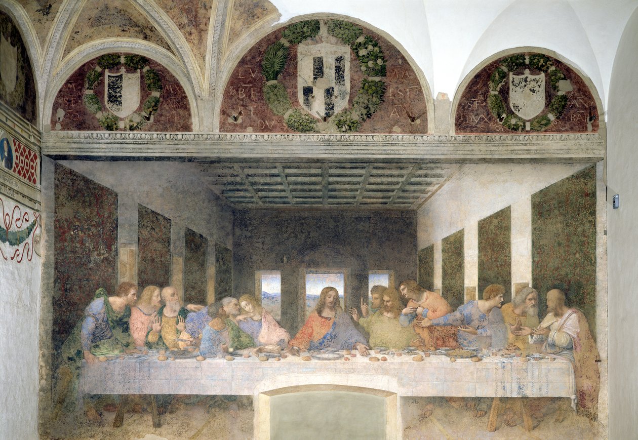 最後の晩餐、1495-97（復元後） 作： レオナルド・ダ・ヴィンチ