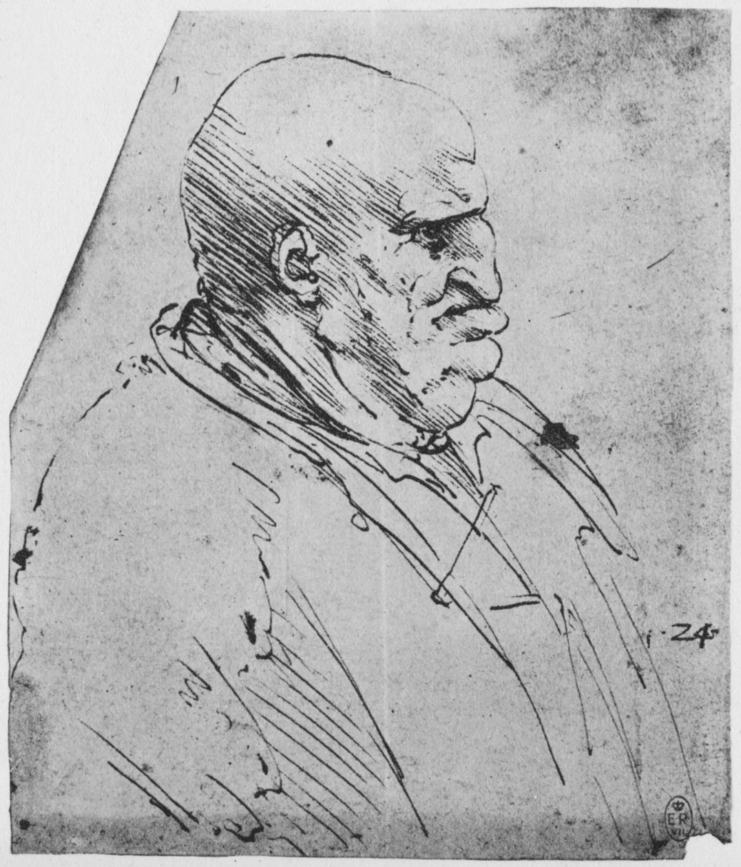 右の男のグロテスクなプロフィール、c1480 1945 作： レオナルド・ダ・ヴィンチ