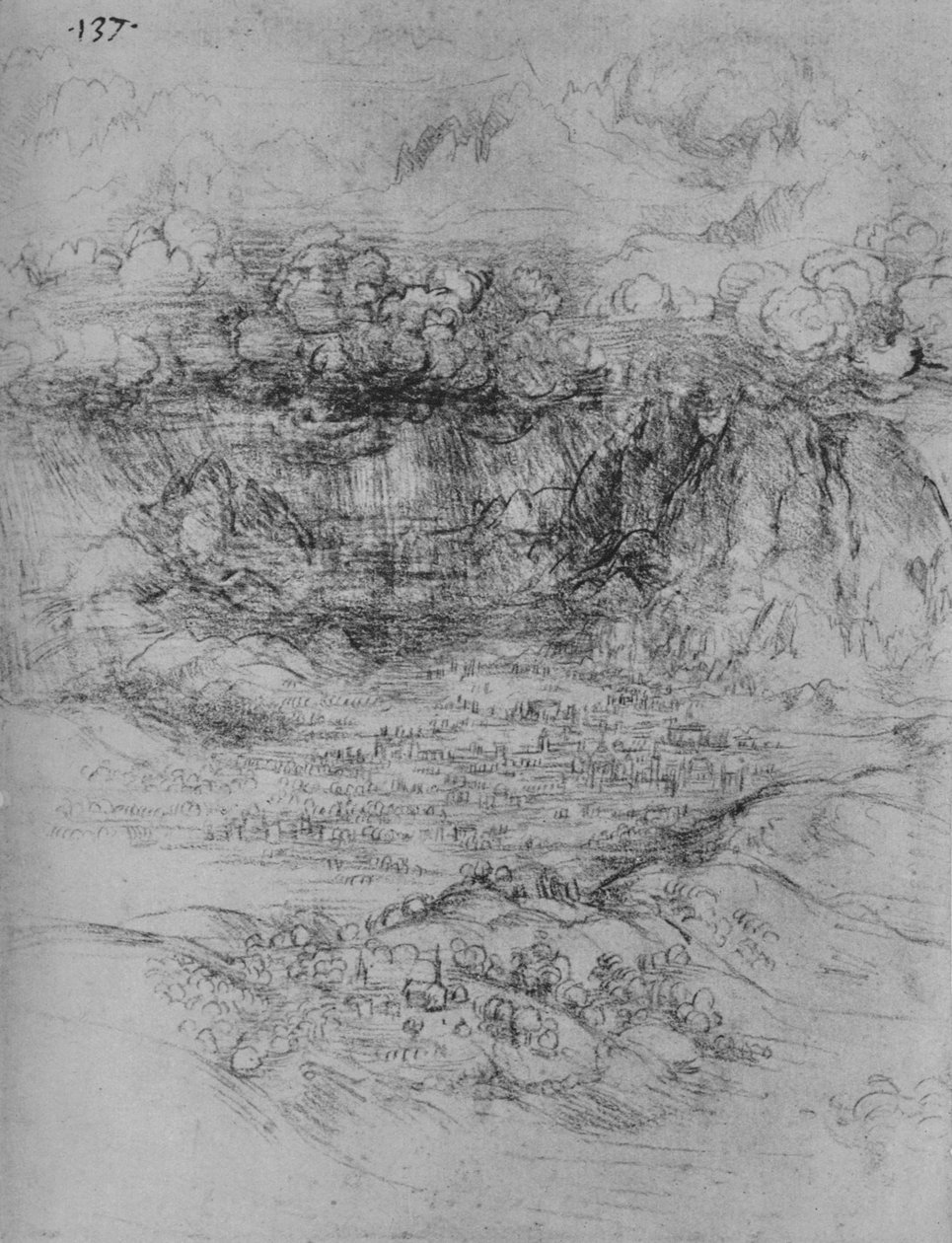 アルパインバレーの嵐、c1480 1945 作： レオナルド・ダ・ヴィンチ