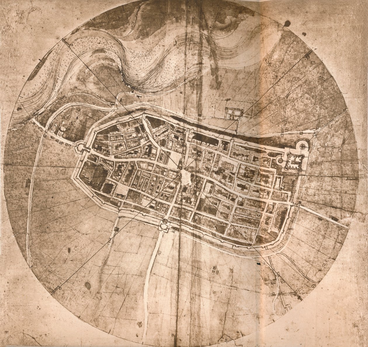 イタリア、イモラの町を表す地図c1472-c1519 1883 作： レオナルド・ダ・ヴィンチ
