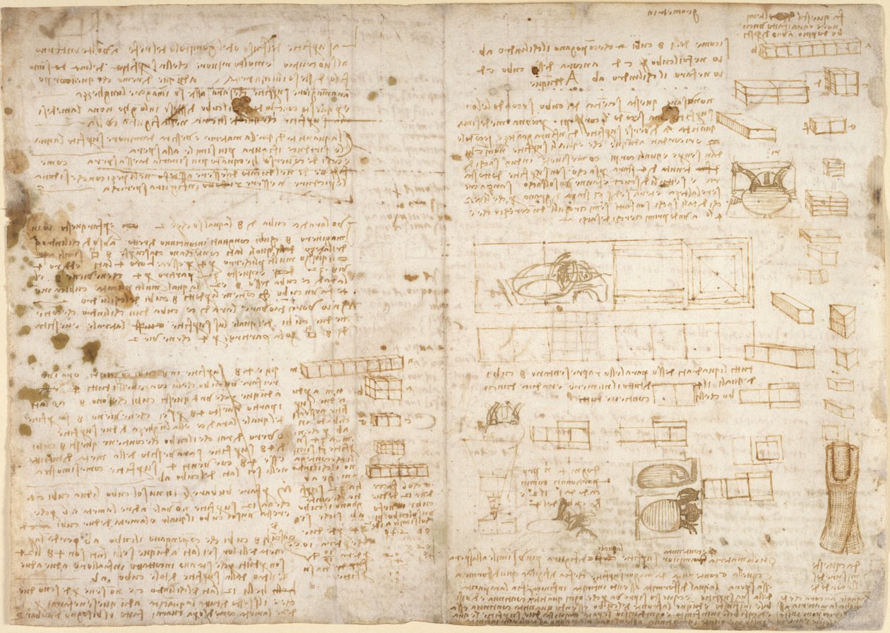 Arundel 263, f.223 「Codex Arundel」のメモ、図表、スケッチ (紙にペンとインク) 作： レオナルド・ダ・ヴィンチ