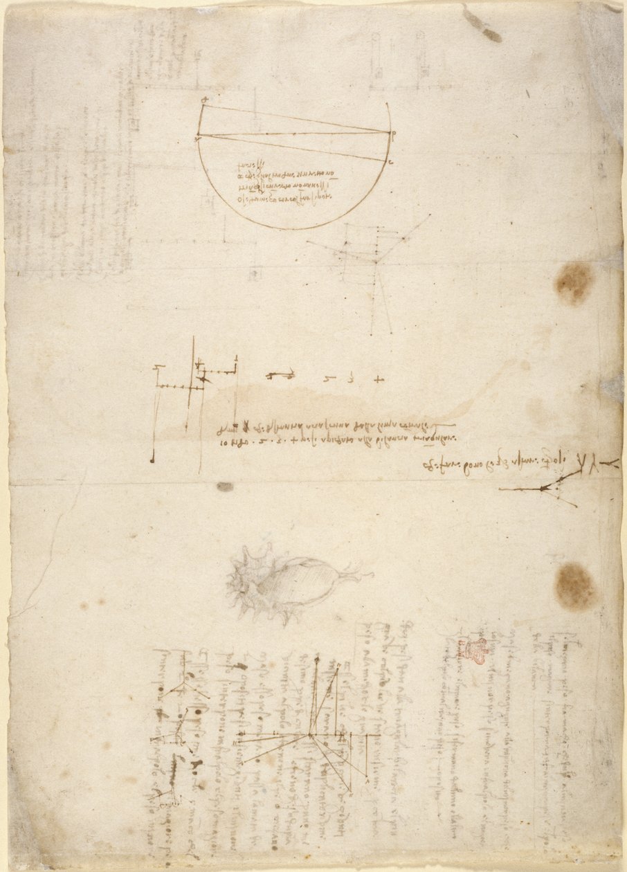 Arundel 263, f.33v 「Codex Arundel」からの力学に関するメモと図 (紙にペンとインク) 作： レオナルド・ダ・ヴィンチ
