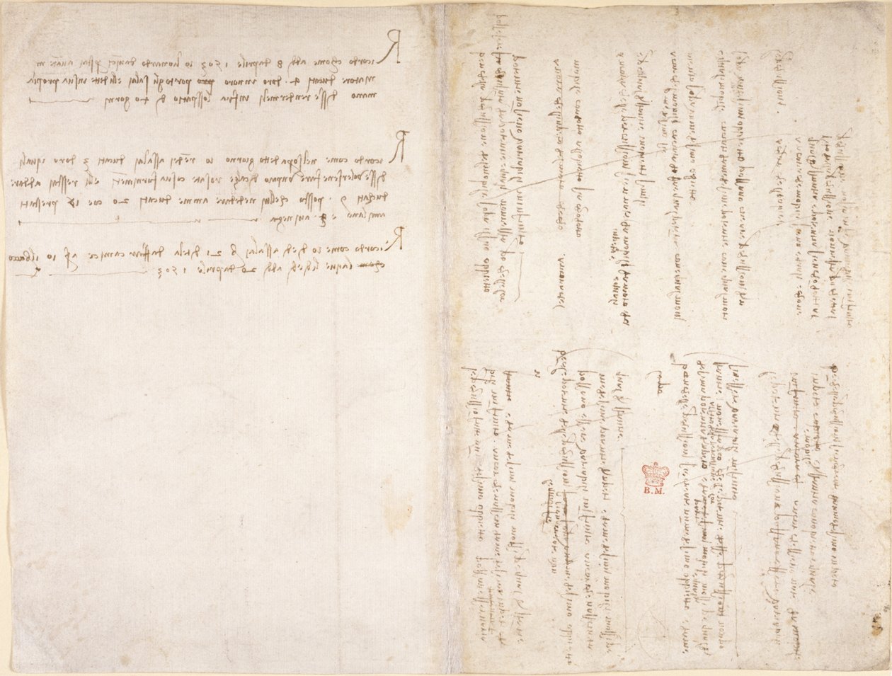 Arundel 263, ff.229v, f.226 「コデックス アランデル」からのレオナルド ダ ヴィンチのメモ (紙にペンとインク) 作： レオナルド・ダ・ヴィンチ