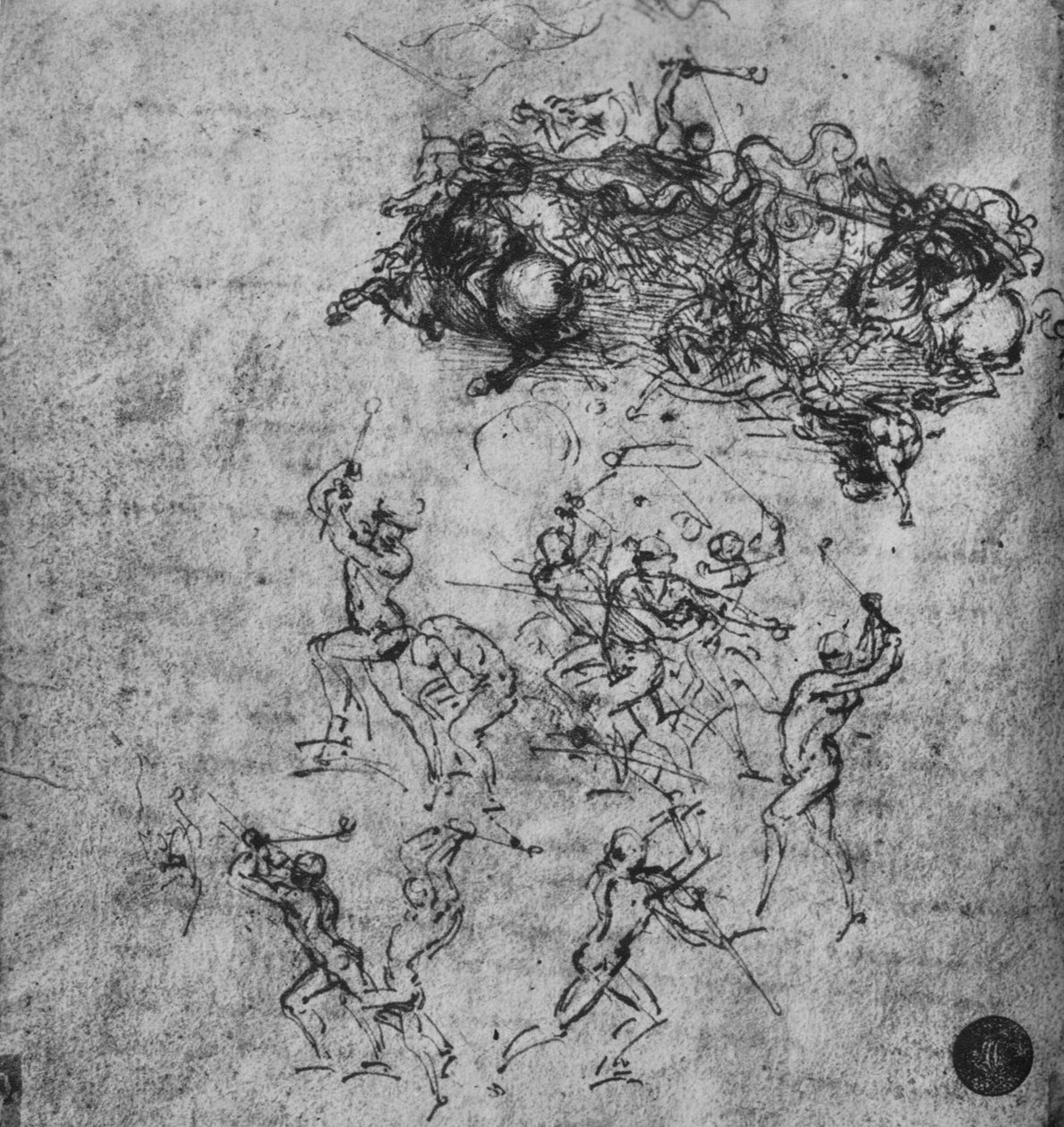 騎手と歩兵の戦い、c1480 1945 作： レオナルド・ダ・ヴィンチ