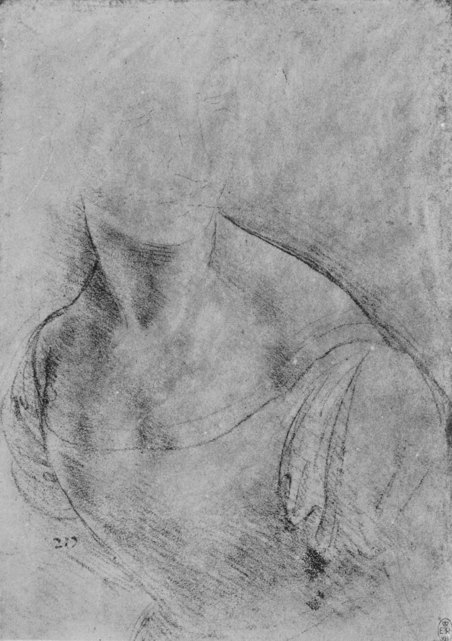 左を向いた女性の胸像、頭がわずかに示されている、c1480 1945 作： レオナルド・ダ・ヴィンチ