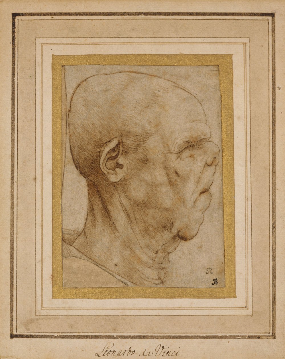 右の横顔の老人の頭の似顔絵、c.1507 作： レオナルド・ダ・ヴィンチ