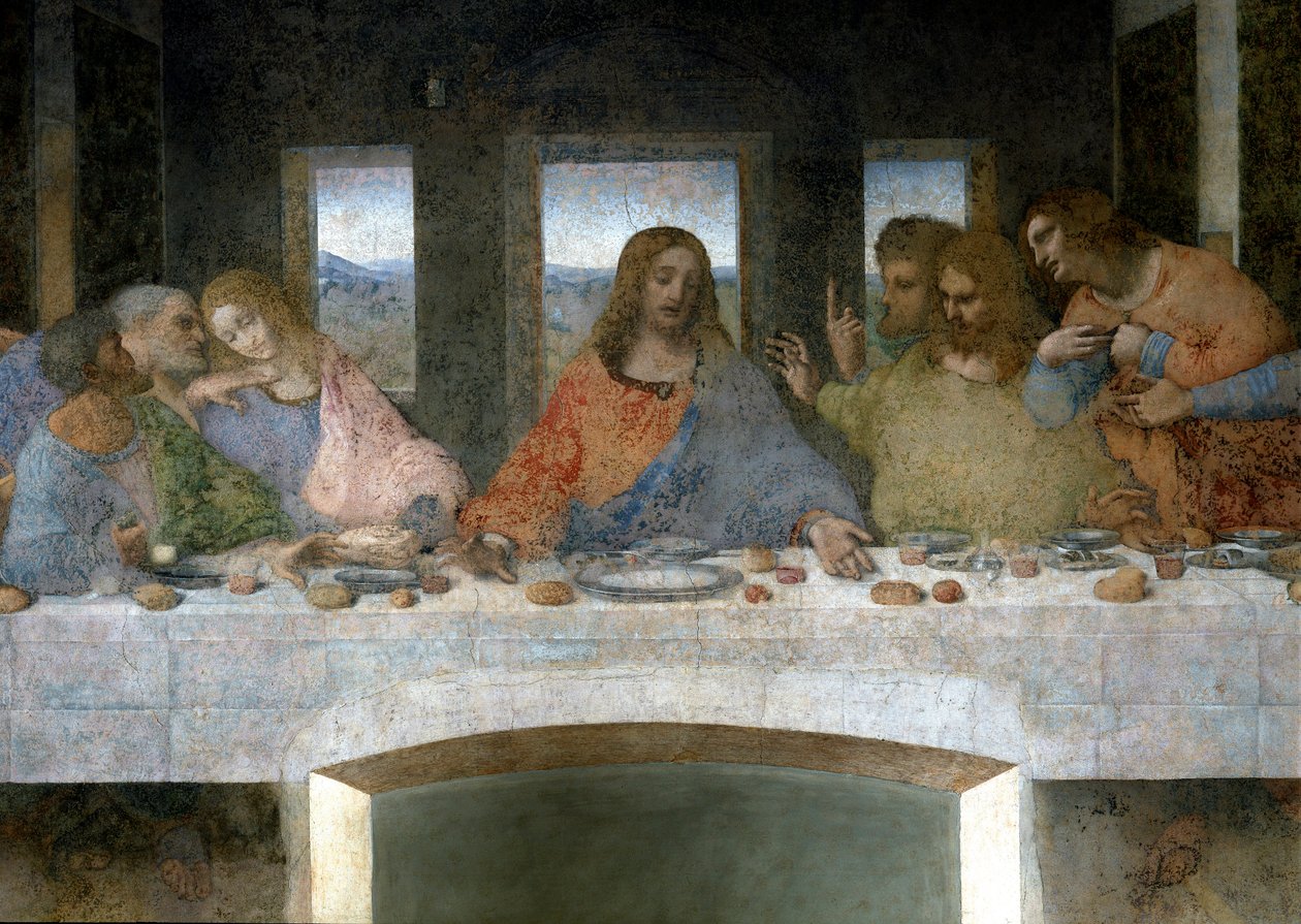 最後の晩餐』、イル・チェナコロ（最後の晩餐）の細部。左側に使徒ユダ