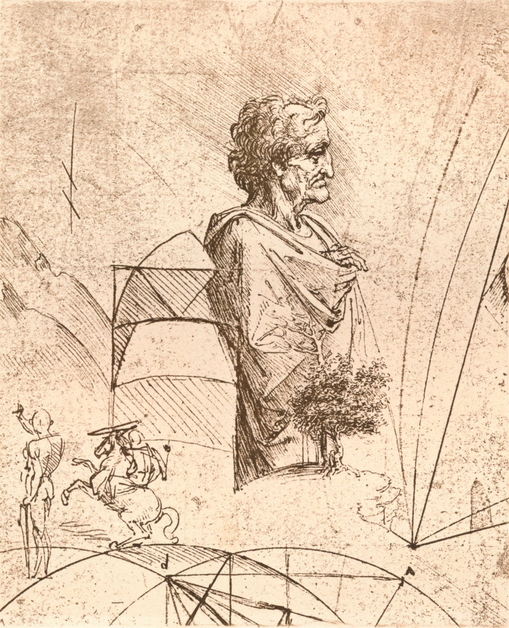 バストとマイナースケッチの描画、c1472-c1519 1883 作： レオナルド・ダ・ヴィンチ