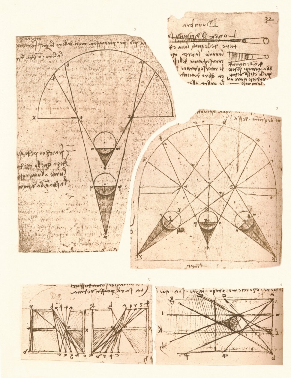 光と陰の理論を説明する5つの図、c1472-c1519 1883 作： レオナルド・ダ・ヴィンチ